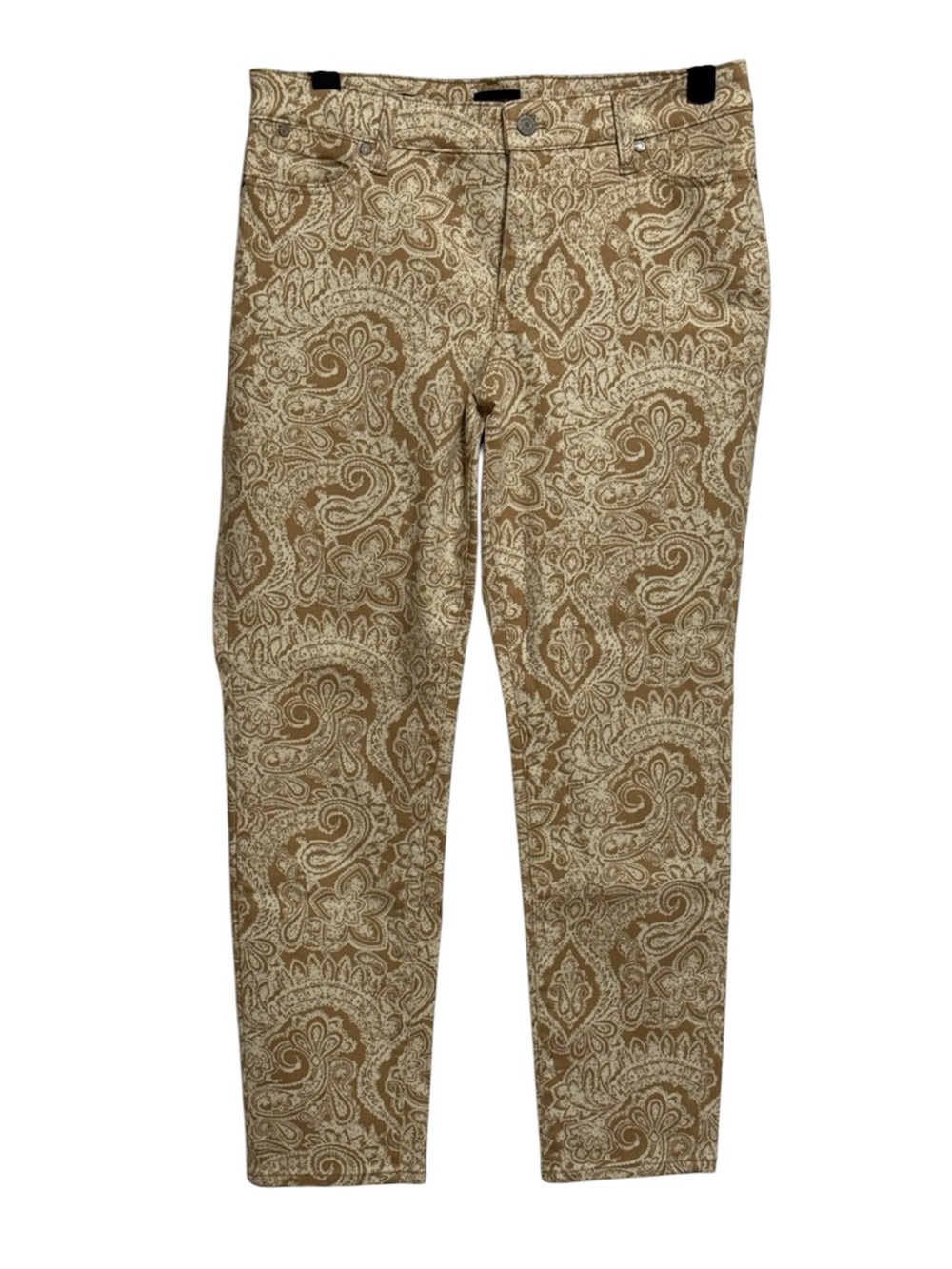 Talbots tan & beige paisley slim ankle jeans with stretch